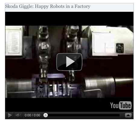 Image to go with video of: Skoda Giggle: Happy Robots in a Factory